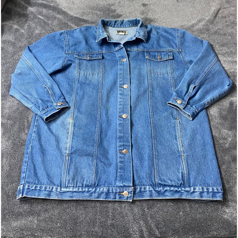 Vintage 90s Forenza Blue Denim Jacket Mens XL Longline Trucker Coat Grunge